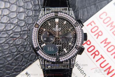 H6 Swiss Hublot Classic Fusion 7750 Chronograph Black Dial Diamond Pave Case 45 MM Automatic Watch